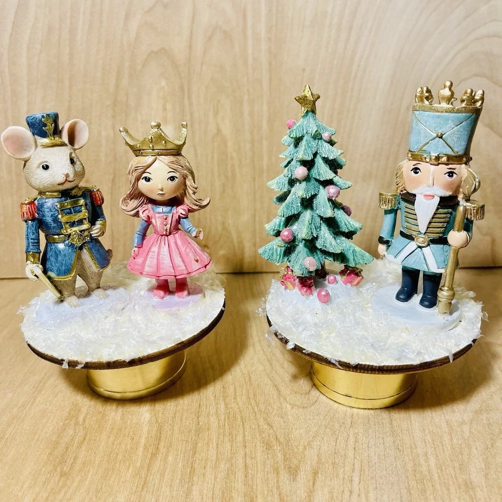 Christmas Figurines Decorations Winter Princess Nutcracker Set Of 2 On Pedestals